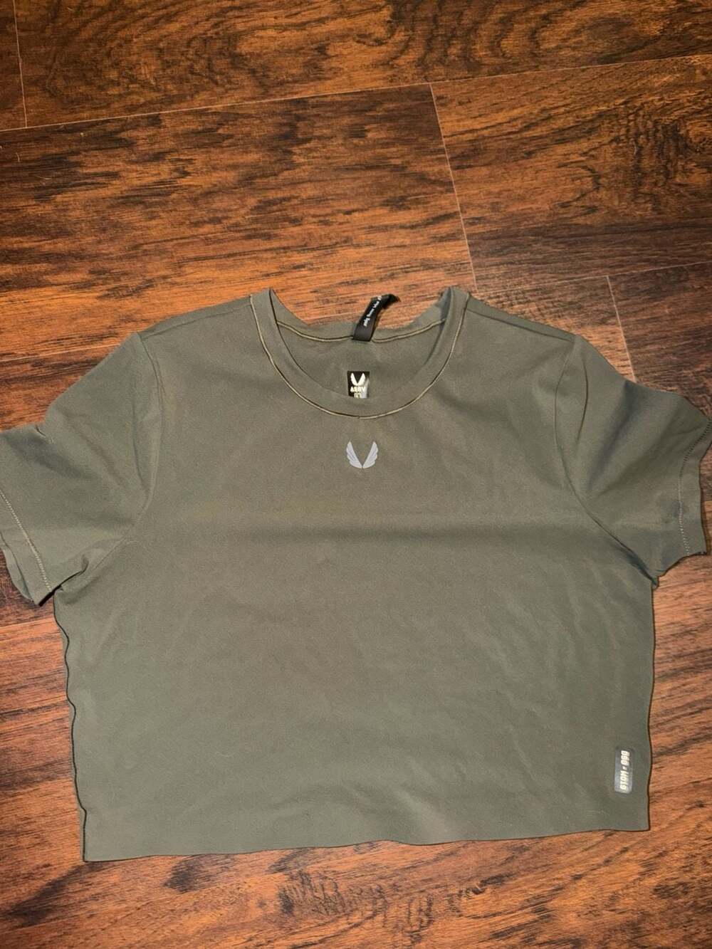 ASRV W019 LYCRA Cropped Tee Size L Sage Green Workout Shirt
